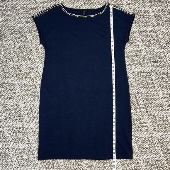TALBOTS BUNDLE DRESS AND WRISTLET NAVY BLUE WHITE STITCH SHEATH SIZE LP - Picture 13 of 16